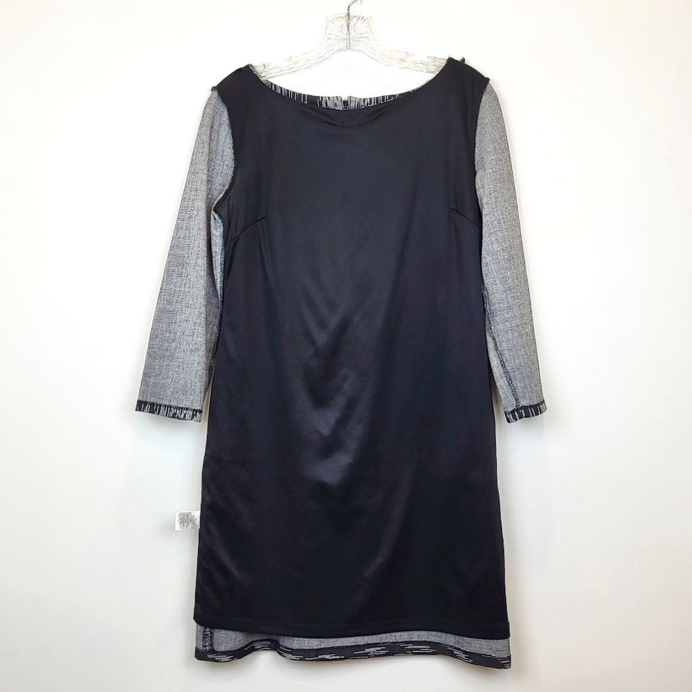 Maggy London Black Abstract Print Faux Leather Details Shift Dress, Size 8, GUC - Picture 7 of 10